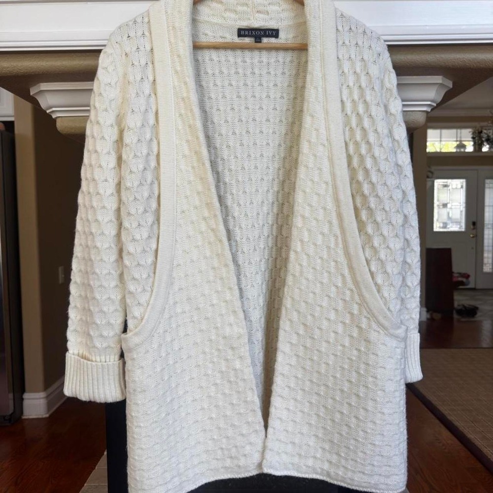 Brixon Ivy cream knit open front casual long cardigan size large cashmere
